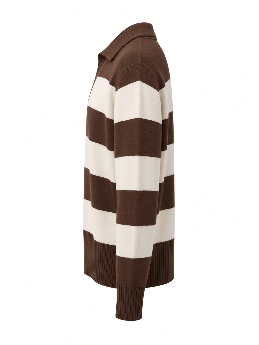 Dámsky pruhovaný POLO pulóver SHEEP FASHION MILK CHOCOLATE Hnedý s.WEAR 13